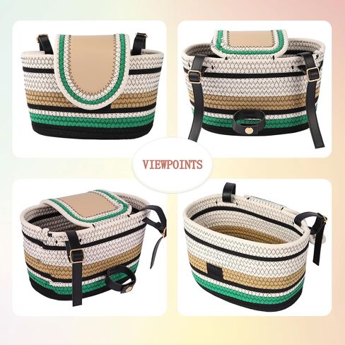 Bike Basket Fits Front Cargo for Women and Men,Cotton Rope Bike Basket Adjustable Leather Strap Bike AccessoriesFits Most Bikes, Beach Cruisers, Stationary Bikes, Ebikes, Road Bikes in Saudi Arabia