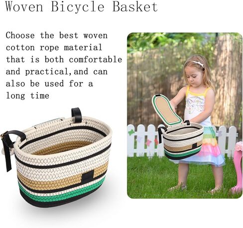 Bike Basket Fits Front Cargo for Women and Men,Cotton Rope Bike Basket Adjustable Leather Strap Bike AccessoriesFits Most Bikes, Beach Cruisers, Stationary Bikes, Ebikes, Road Bikes in Saudi Arabia