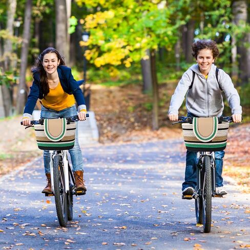 Bike Basket Fits Front Cargo for Women and Men,Cotton Rope Bike Basket Adjustable Leather Strap Bike AccessoriesFits Most Bikes, Beach Cruisers, Stationary Bikes, Ebikes, Road Bikes in Saudi Arabia