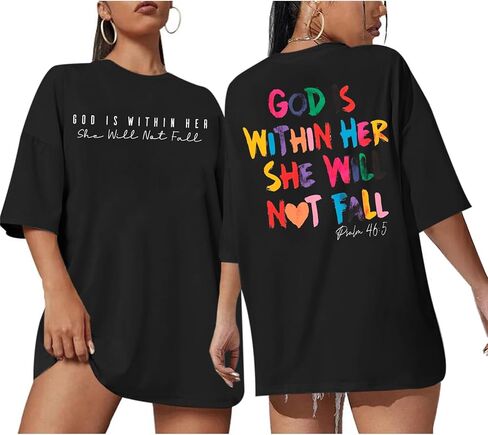 Jinluth Oversized Christian Shirts for Women Jesus Faith Shirt Bible Verse T Shirt God is Within Her Tees Inspirational Tops in Kuwait