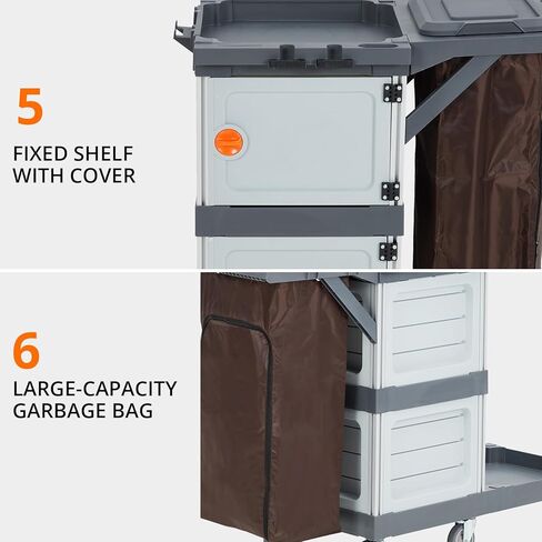 Commercial Janitorial Cart with 2 Cabinet - Black Housekeeping Caddy with Cover, Shelves, and Vinyl Bag in Saudi Arabia