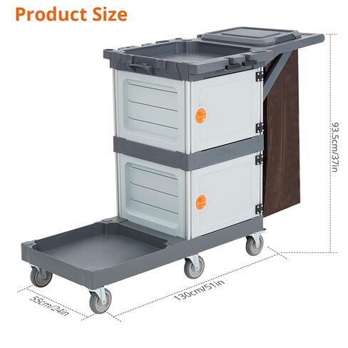 Commercial Janitorial Cart with 2 Cabinet - Black Housekeeping Caddy with Cover, Shelves, and Vinyl Bag in Saudi Arabia