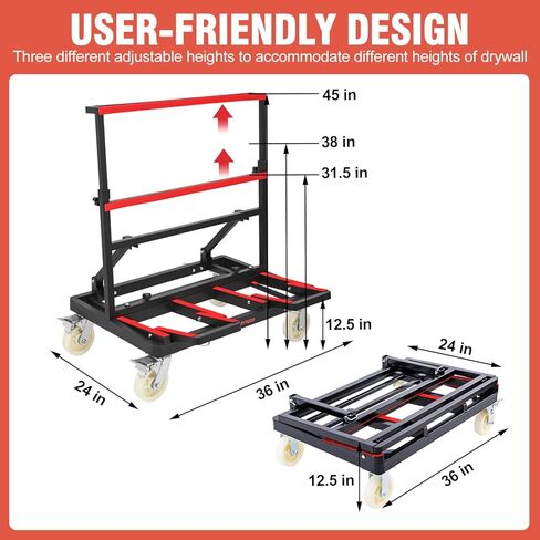 Upgraded Drywall Cart Dolly 2400 lbs Capacity, Drywall Dolly with w/ 6" Nylon Wheels, Portable Panel Truck Cart for Handling Plywood, Plasterboard, Glass in Kuwait