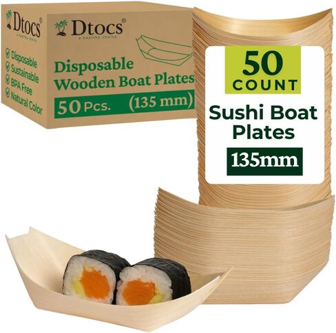 Dtocs Disposable Wooden Boat Plates 100 Pc – 80 mm Biodegradable Wood Serving Boats | Eco-Friendly Food Boats for Sushi, Desserts, Dips, Sauces | Alternate to Plastic, Bamboo, Paper Plates in Saudi Arabia