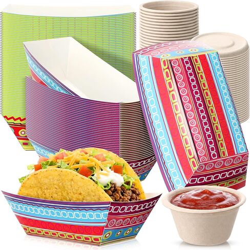 Vesici 100 Pcs 2lb Easter Paper Food Tray Disposable Food Boats with 50 Pcs 2oz Sauce Cups with Lids Paper Boat Tray Set for Serving Snacks Dessert Hot Dogs Easter Party Favor Decorations in Saudi Arabia