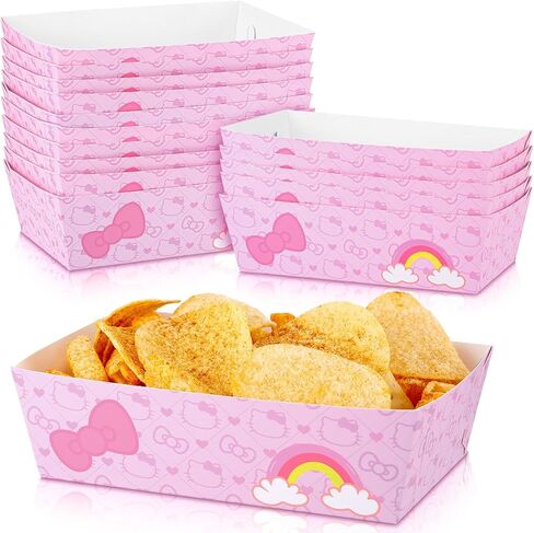 24 Pcs Cartoon Paper Tray Kawaii Birthday Decorations Food Serving Tray Disposable Box for Snacks Pink Cat Theme Party Supplies Baby Shower Hot Dog Popcorn in Saudi Arabia