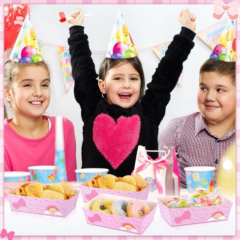24 Pcs Cartoon Paper Tray Kawaii Birthday Decorations Food Serving Tray Disposable Box for Snacks Pink Cat Theme Party Supplies Baby Shower Hot Dog Popcorn in Saudi Arabia