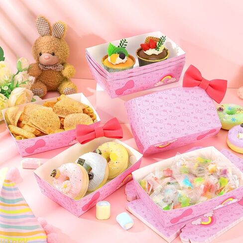 24 Pcs Cartoon Paper Tray Kawaii Birthday Decorations Food Serving Tray Disposable Box for Snacks Pink Cat Theme Party Supplies Baby Shower Hot Dog Popcorn in Saudi Arabia