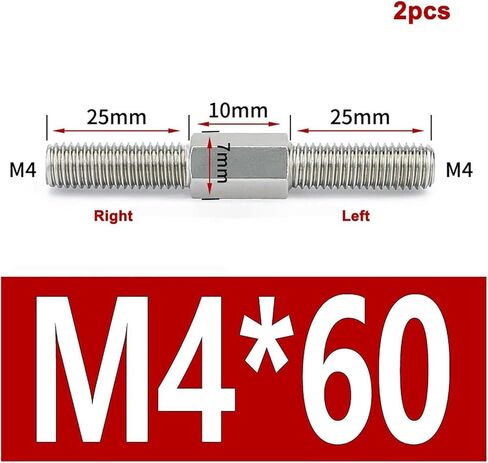 Double End Threaded Screw Rod M4 Left and Right Thread Double End Thread Rod 304 Stainless Steel Positive and Negative Thread Bar Stud Bolts Screw(M4x60mm-2pcs) in Saudi Arabia