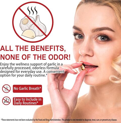 كبسولات مستخلص الثوم المعتق، مكملات الثوم، كبسولات هلامية ثوم عضوية عديمة الرائحة لدعم المناعة، طبيعية بالكامل، غير معدلة وراثيًا، 300 عدد (1) in Kuwait