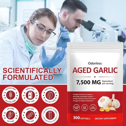 كبسولات مستخلص الثوم المعتق، مكملات الثوم، كبسولات هلامية ثوم عضوية عديمة الرائحة لدعم المناعة، طبيعية بالكامل، غير معدلة وراثيًا، 300 عدد (1) in Kuwait