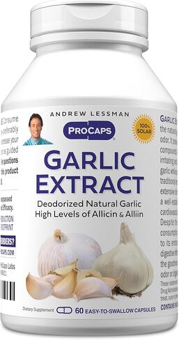 ANDREW LESSMAN Garlic Extract - 180 Capsules - Deodorized Natural Garlic Extract. Protective Sulfur-Based Compounds. Pure, Gentle, Odorless. No Aftertaste, No Stomach Upset, No Additives in Saudi Arabia