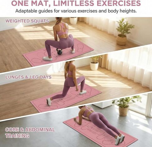 بساط القرفصاء مع دليل وضع القدم - بساط تمرين غير قابل للانزلاق مقاس 30 × 14 بوصة للحصول على شكل مثالي في تمارين القرفصاء والساقين والبطن - وردي in Saudi Arabia