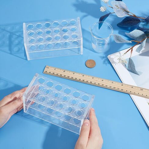 WEBEEDY قطعتان من رف أنابيب الاختبار الأكريليك 18 بئرًا لأنابيب الطرد المركزي 10 مل/15 مل، رف حامل أنبوب شفاف لتخزين عينات أبحاث مختبر المستشفى، فتحات 17 مم/0.67 بوصة in Saudi Arabia