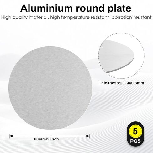 Aluminum Discs, 3" (80mm) Diameter 20 Gauge (0.8mm) Thickness Round 6061 Aluminum Metal Sheets & Circles for Crafts, Metal Stamping, DIY, Jewelry Making (5 Pac) in Kuwait