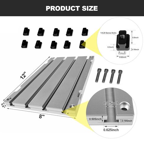 12" x 8" x 0.8" Aluminum T-Slot Plate, T-Slotted Fixture Table in Saudi Arabia