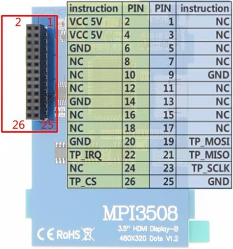 3.5" TFT LCD Touch Screen SPI Display 480x320 with Touch Pen – Compatible with RPi B, B+, 2B, 3B, 3B+,4B, 5 in Kuwait
