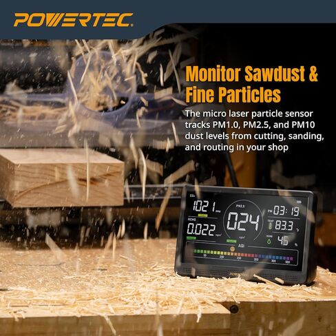 شاشة مراقبة جودة الهواء POWERTEC AD1001 مع شاشة LCD مقاس 7 بوصات - مستشعرات متعددة لثاني أكسيد الكربون، PM2.5، PM10، HCHO، كاشف TVOC، مستشعرات NDIR، مراقب هواء داخلي/ورشة عمل قابل لإعادة الشحن in Saudi Arabia
