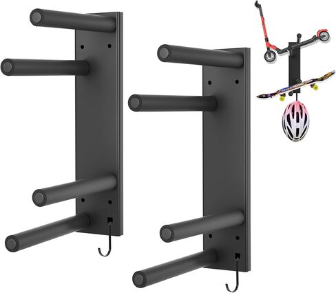 تخزين السكوتر، حامل سكوتر منظم معدني لأربعة رفوف عمودية لتوفير المساحة للسكوتر، حامل على الحائط على لوح التزلج للمرآب وغرفة المعيشة والمتجر (طبقتان - عبوتان) in Kuwait