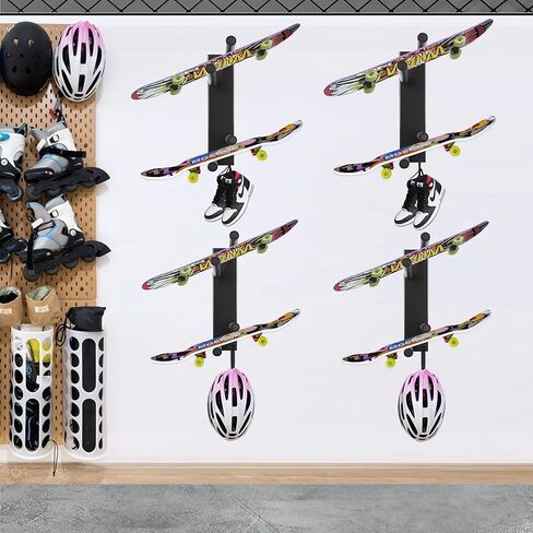 تخزين السكوتر، حامل سكوتر منظم معدني لأربعة رفوف عمودية لتوفير المساحة للسكوتر، حامل على الحائط على لوح التزلج للمرآب وغرفة المعيشة والمتجر (طبقتان - عبوتان) in Kuwait