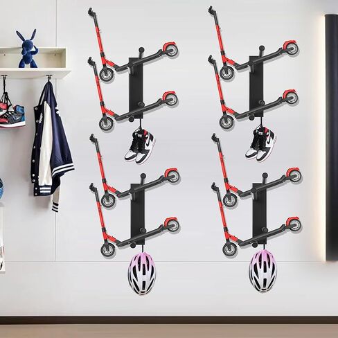 تخزين السكوتر، حامل سكوتر منظم معدني لأربعة رفوف عمودية لتوفير المساحة للسكوتر، حامل على الحائط على لوح التزلج للمرآب وغرفة المعيشة والمتجر (طبقتان - عبوتان) in Kuwait
