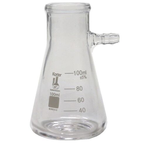 100ml Heavy Wall Filtering Flask, Tubulation, Graduated, Borosilicate 3.3 Glass, Karter Scientific 250L2 (Pack 12) in Saudi Arabia