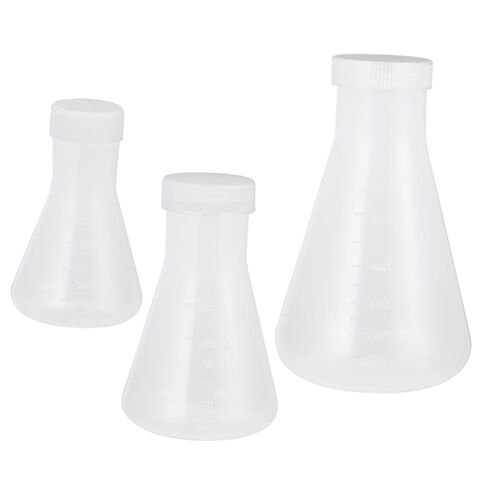 3pcs Plastic Conical Flask with Screw Cap for Chemistry Experiments Laboratory Use and Stable Design for Students in Saudi Arabia