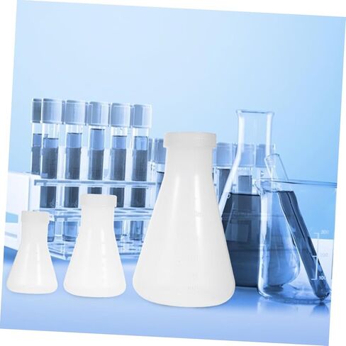 3pcs Plastic Conical Flask with Screw Cap for Chemistry Experiments Laboratory Use and Stable Design for Students in Saudi Arabia