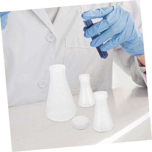 3pcs Plastic Conical Flask with Screw Cap for Chemistry Experiments Laboratory Use and Stable Design for Students in Saudi Arabia