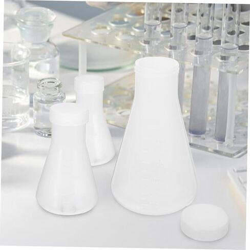 3pcs Plastic Conical Flask with Screw Cap for Chemistry Experiments Laboratory Use and Stable Design for Students in Saudi Arabia