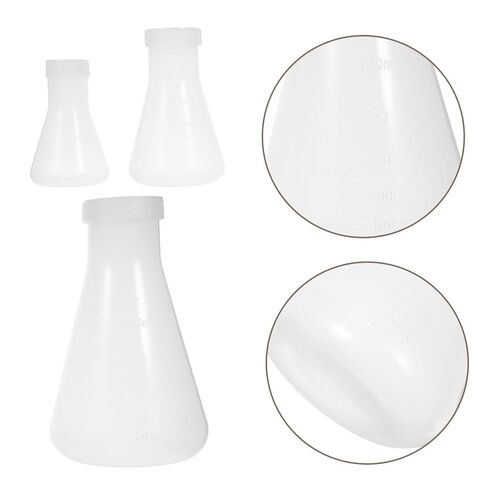 3pcs Plastic Conical Flask with Screw Cap for Chemistry Experiments Laboratory Use and Stable Design for Students in Saudi Arabia