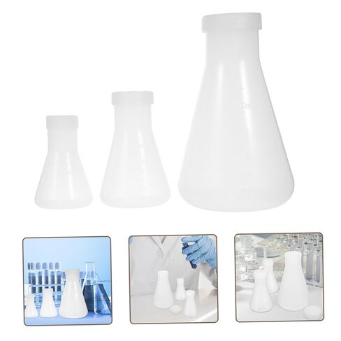 3pcs Plastic Conical Flask with Screw Cap for Chemistry Experiments Laboratory Use and Stable Design for Students in Saudi Arabia