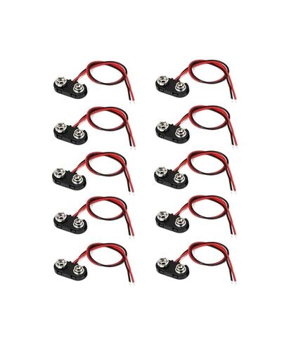 10 قطع من موصلات مشبك بطارية 9 فولت على شكل حرف T من Fengpeng، وصلة كابل طويلة، هيكل صلب، أسود وأحمر in Kuwait