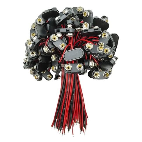 10 قطع من موصلات مشبك بطارية 9 فولت على شكل حرف T من Fengpeng، وصلة كابل طويلة، هيكل صلب، أسود وأحمر in Kuwait