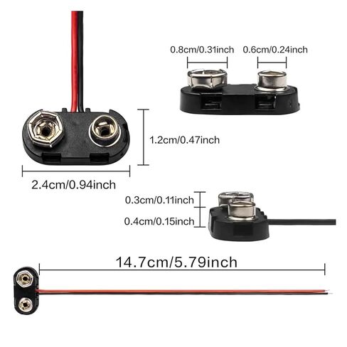 10 قطع من موصلات مشبك بطارية 9 فولت على شكل حرف T من Fengpeng، وصلة كابل طويلة، هيكل صلب، أسود وأحمر in Kuwait