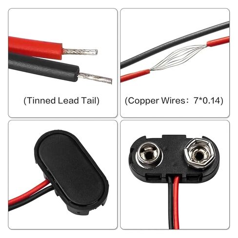 10 قطع من موصلات مشبك بطارية 9 فولت على شكل حرف T من Fengpeng، وصلة كابل طويلة، هيكل صلب، أسود وأحمر in Kuwait