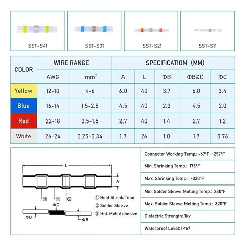 fengpeng 100pcs Welding Sealing Wire Connector,Heat Shrink Docking,Marine Waterproof Wiring,Electrical Cable Splicing Terminal in Kuwait
