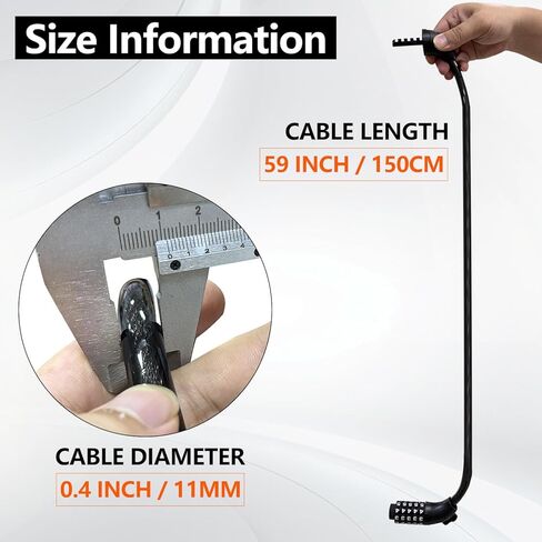 Bike Lock Cable, 5ft, Bike Lock with Combination, Suitable for Bicycles, Electric Scooters, Ebikes (Black-11mm) (Black) in Kuwait