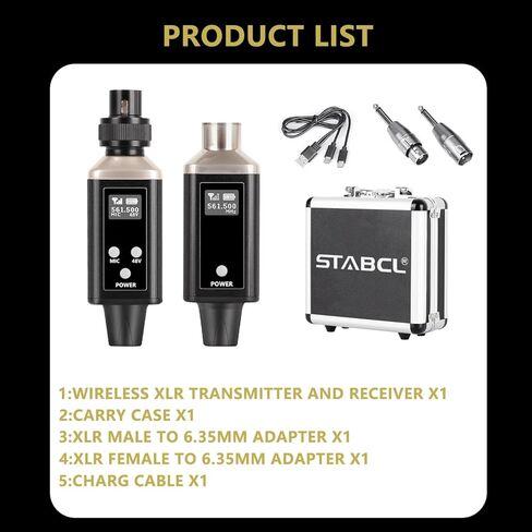 جهاز إرسال واستقبال XLR لاسلكي UHF مع حقيبة حمل، محول ميكروفون لاسلكي احترافي XLR للميكروفونات الديناميكية والمكثفة ونظام خلاط الصوت Pa، قابل لإعادة الشحن، نطاق 200 قدم in Kuwait