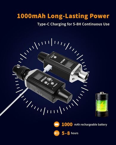 EROK Wireless XLR Transmitter & Receiver, 16-Channel 200FT Range Mic System Supports 48V Phantom Power, Adapter for Dynamic Mics/PA/Mixer (MW-6,Black) in Saudi Arabia