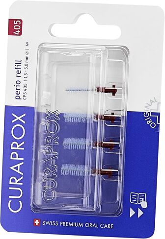 Curaprox Interdental Brush Refills CPS 405 Perio – for Medium-Large Gaps & Sensitive Gums | Ultra-Fine Filaments for Precise Cleaning | 4-Pack | Swiss Made in Kuwait