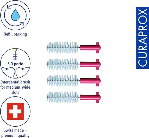 Curaprox Interdental Brush Refills CPS 405 Perio – for Medium-Large Gaps & Sensitive Gums | Ultra-Fine Filaments for Precise Cleaning | 4-Pack | Swiss Made in Kuwait