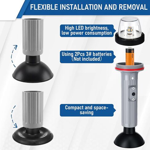 مصباح VIHOSE المحمول LED Stern مع كوب شفط يعمل بالبطارية القوس / ضوء ملاحة صارم 100، 000 ساعة LED مفتاح محكم الغلق للخدمة الشاقة لصيد الأسماك بالتجديف الليلي in Saudi Arabia