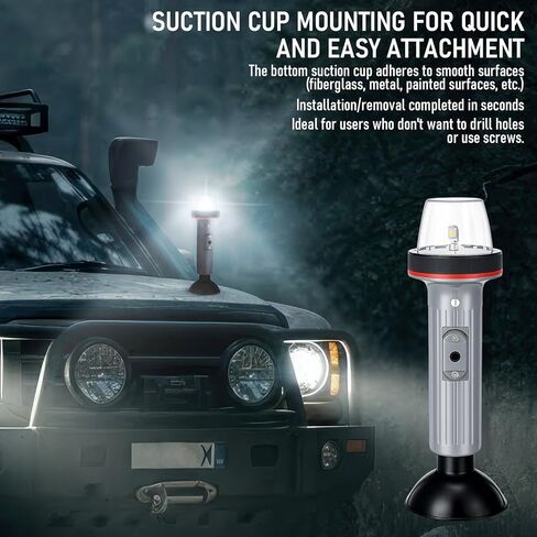 مصباح VIHOSE المحمول LED Stern مع كوب شفط يعمل بالبطارية القوس / ضوء ملاحة صارم 100، 000 ساعة LED مفتاح محكم الغلق للخدمة الشاقة لصيد الأسماك بالتجديف الليلي in Saudi Arabia