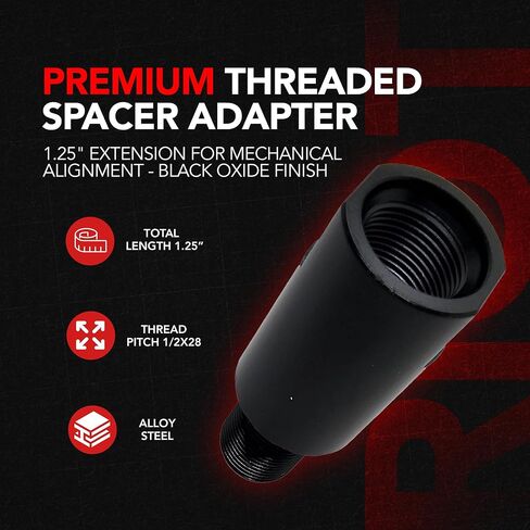 Steel Threaded Spacer Adapter, 1/2x28 Male to Female, 1.25 Inch Length, Black Oxide Finish, Precision Machined Steel Construction for Secure Fit and Proper Alignment in Saudi Arabia