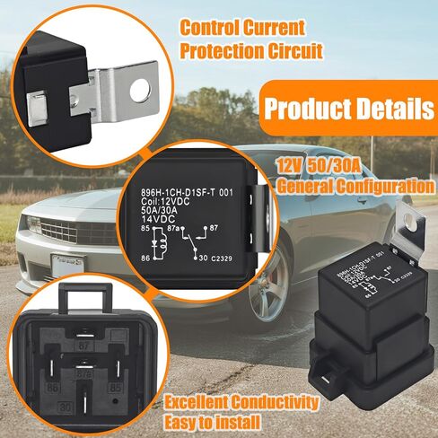 896H-1CH-D1SF-T Relay (Pack of 2) - 50A SPDT 1 Form C, 12V DC Coil, Silver Tin Oxide Contacts, Quick Connect Terminal - Replace 896H-1CH-D1SF-T-001-12VDC 896H-1CH-D1SF-R1-T AZ9731-1C-12DC4 in Kuwait