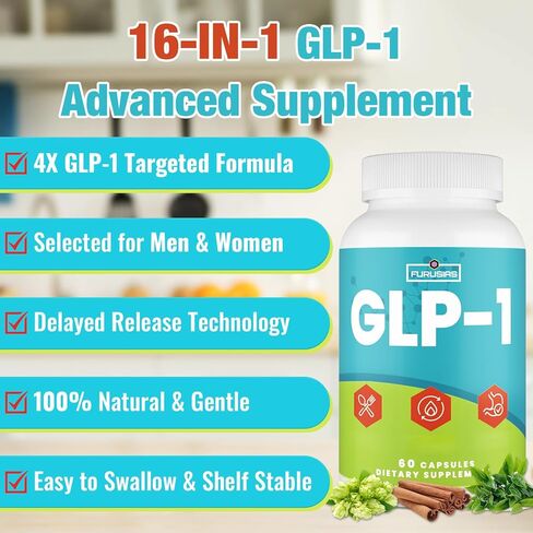 GLP-1, 16 in 1 GLP-1 Supplement for Women & Men, 4X GLP-1 Targeted Formula with Hops, Green Tea Extract & Cinnamon Bark, GLP for Gut, Digestion & Overall Health, Vegan, 60 Caps in Saudi Arabia