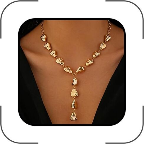 Chunky Gold Teardrop Y Necklace for Women Silver Long Waterdrop Bead Pendant Necklace Adjustable Irregular Beads Drop Necklace Jewelry Accessories in Kuwait