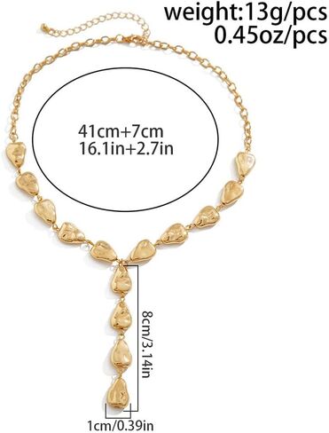 Chunky Gold Teardrop Y Necklace for Women Silver Long Waterdrop Bead Pendant Necklace Adjustable Irregular Beads Drop Necklace Jewelry Accessories in Kuwait