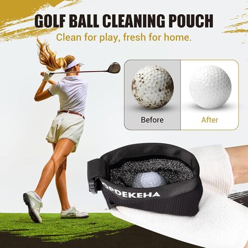 Golf Ball and Club Cleaning Bag, 3-Layer Golf Ball Cleaner Pouch with Waffle Cloth Towel, Waterproof PVC Liner, High Cleanliness Soft Silver Wire, Golf Club Cleaning Bag Accessories with 3 Tee Holder in Kuwait